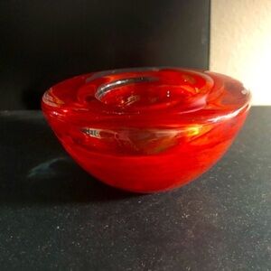 Vtg KOSTA BODA Sweden Anna Ehrner Red Glass Swirl Atoll Votive Candle Holder​